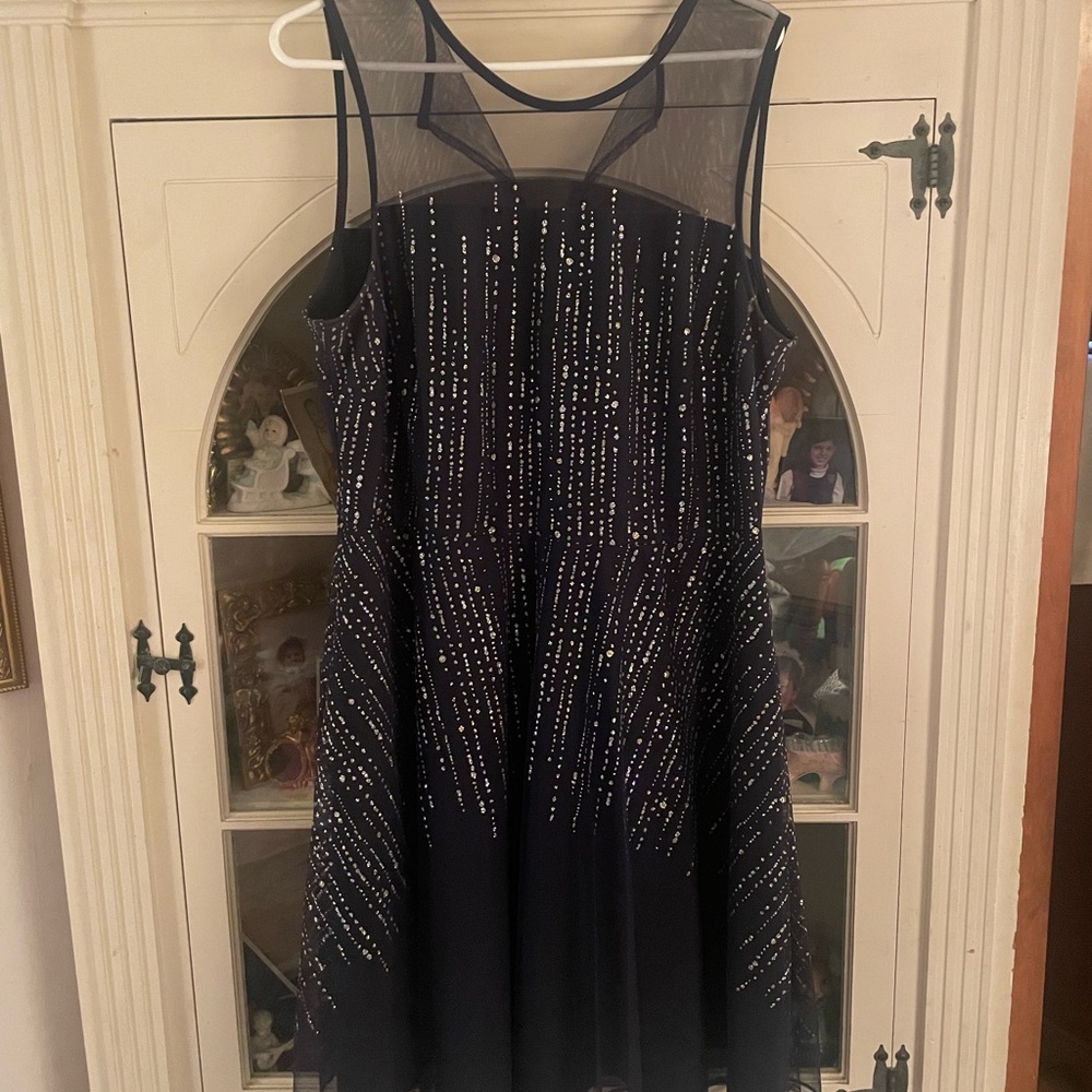 Taylor Midnight Blue Dress with Silver Zipper